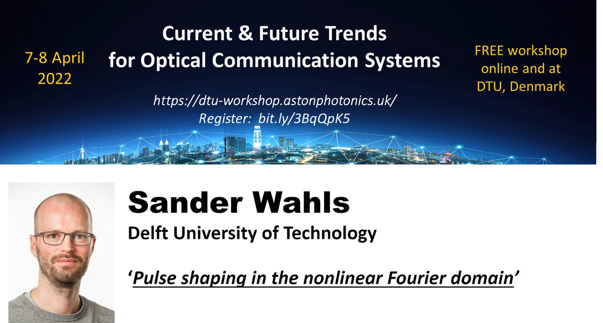 EidFonte's tweet image. FREE online event on Current/Future Trends in #OptCom
In track 'Practical Implementation and #Network #Applications of Nonlinear #Fourier Transform' we welcome @SanderWahls @tudelft

Info and register:
➡️dtu-workshop.astonphotonics.uk 

organised @DTUtweet @EidFonte @EtnWon @MENTOR_EID