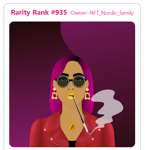 MartineHolth's tweet photo. I bought my first @worldofwomennft in december 2021, but I knew I wanted to try and snag another one. In early january, me and my siblings bought this fierce woman together. I love her golden lips, her WOW coin necklace and her rarity rank of 935! 💪 
@marinaekeberg https://t.co/pp1PC8kBXZ