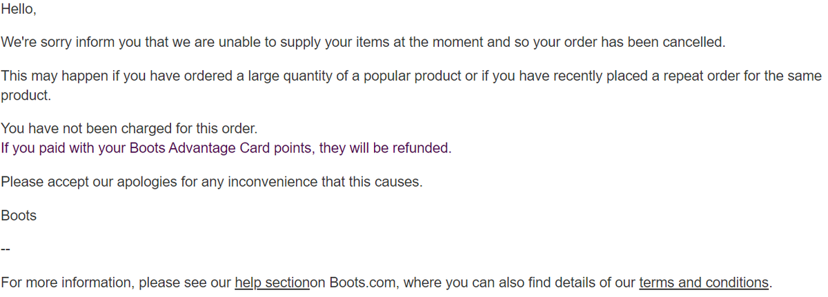 erianagits's tweet photo. @BootsUK

 Hey, I want to ask why my orders keep being cancelled saying "I failed internal validation checks". I tried to switch the products thinking maybe it had to do with prescription or discounted items, but it just failed again and drives me nuts. Please help to sort this https://t.co/Ar62QiI2j5