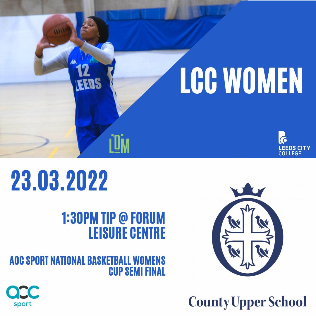 It's an historic day for the men and women's U19 teams tomorrow as they compete in the <a href="/AoC_Sport/">AoC Sport</a> National Basketball Cup Semi Finals. As the only programme with both women's and men's teams still competing it is a proud moment for the city! <a href="/leedscitycoll/">Leeds City College</a> <a href="/LCCSport/">LCC Sport</a> Good Luck!🏀