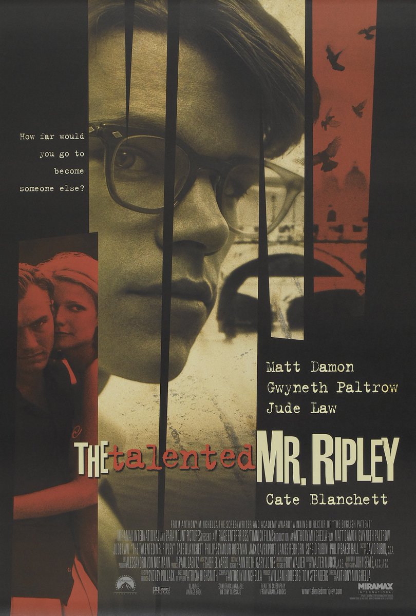 #NowWatching THE TALENTED MR. RIPLEY #AnthonyMinghella #MattDamon #JudeLaw @GwynethPaltrow #PhilipSeymourHoffman  #CateBlanchett #JackDavenport #JamesRebhorn #SergioRubini #PhilipBakerHall #CeliaWeston #RosarioFiorello #StefaniaRocca #IvanoMarescotti #SilvanaBosi