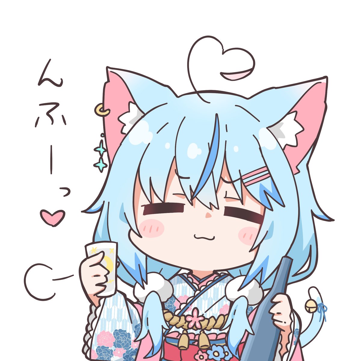 yukihana lamy 1girl heart ahoge solo animal ears cat ears blue hair ahoge  illustration images