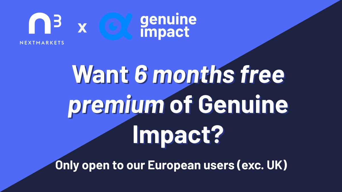 genuine_impact's tweet photo. We're super excited to announce a partnership with European broker @nextmarkets_de! And because we want you to be excited too, we're offering 6 months of free premium for users who sign up with this link:
https://t.co/QwRUKogAfb
(offer open to our European users exc. UK) https://t.co/eKFSCJ9Wjp