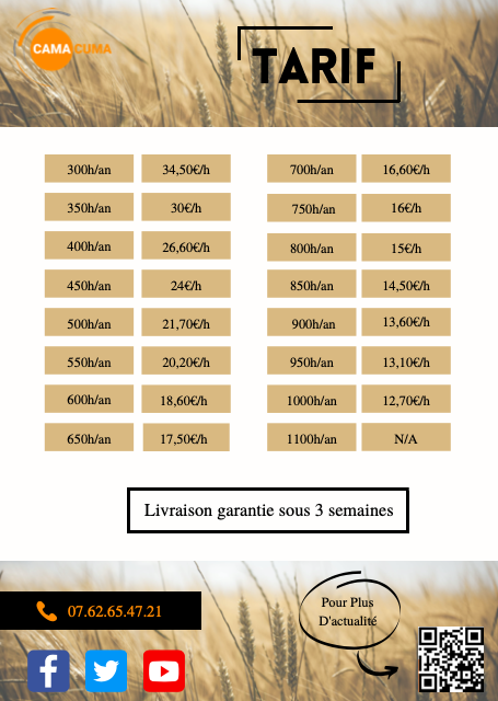 cama_cuma's tweet photo. 👉 Pourquoi nous rejoindre :

- La confiance du Réseau Cuma 
- Une rupture de prix de 25% par rapport au marché 
- Des offres exclusives aux Cuma

👉 Pourquoi créer une activité avec Camacuma ?

📝 Profiter d'un engagement flexible, libre et adapté aux Cuma.

#agriculture #cuma https://t.co/7hbyyD4EcB