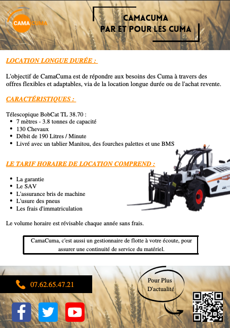 cama_cuma's tweet photo. 👉 Pourquoi nous rejoindre :

- La confiance du Réseau Cuma 
- Une rupture de prix de 25% par rapport au marché 
- Des offres exclusives aux Cuma

👉 Pourquoi créer une activité avec Camacuma ?

📝 Profiter d'un engagement flexible, libre et adapté aux Cuma.

#agriculture #cuma https://t.co/7hbyyD4EcB