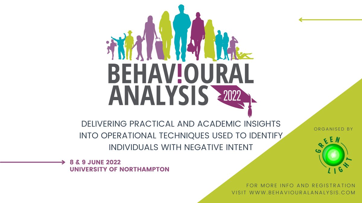 BehAnalysis2025's tweet photo. To all those engaged in protective security duties!
Green Light is delighted to be hosting Behavioural Analysis 2022 on the 8th & 9Th June 2022 ‘live’ and in-person at the University of Northampton.
https://t.co/YIWclugW7W
#behaviouralanalysis2022 https://t.co/EbJCs9tcti