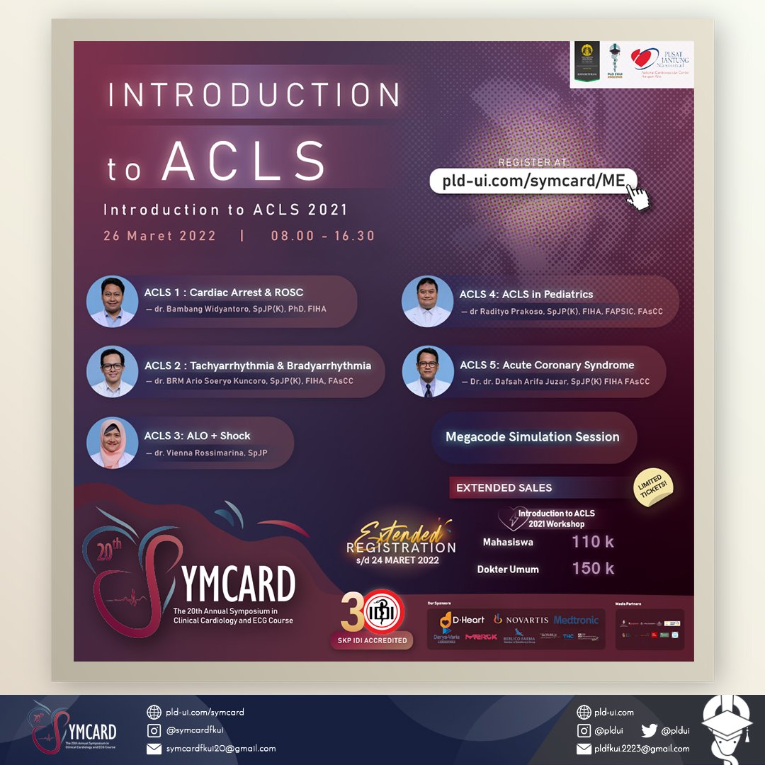 pldfkui's tweet photo. [EXTENDED REGISTRATION ACLS]

Workshop Online INTRODUCTION TO ACLS 2021 The 20th SYMCARD dengan 3 SKP IDI. Pendaftaran masih dibuka hingga 24 Maret 2022!
#PLDUI https://t.co/DLahaKy0bj