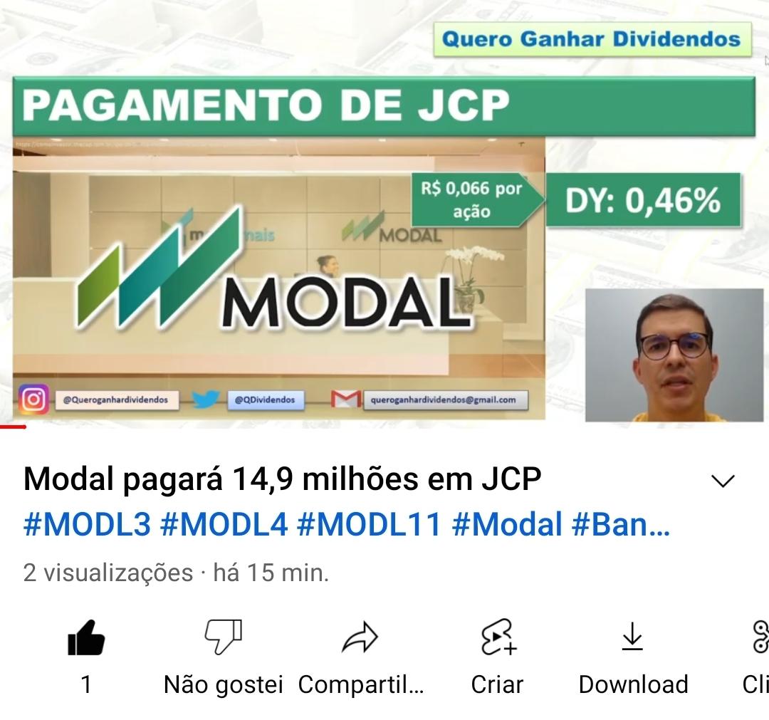 QDividendos's tweet photo. Modal pagará 14,9 milhões em JCP #MODL3 #MODL4 #MODL11 #Modal #BancoModal #Modalmais #JCP #proventos https://t.co/esYoyzZu3e