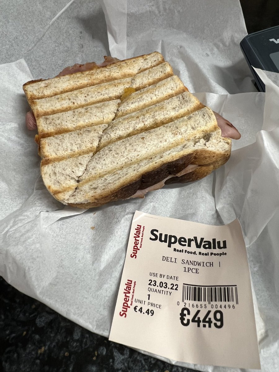 K9Lavin's tweet photo. Is it just me or is €4.49 for a toastie a little too much #brownbread #ham #cheese #musgraves #supervalu #ballymote #arseholeofnowhere #ripoffireland #expensive #cuckooland #onlyinireland #kanesofballymote or am i being silly https://t.co/2OCvcxT5Or