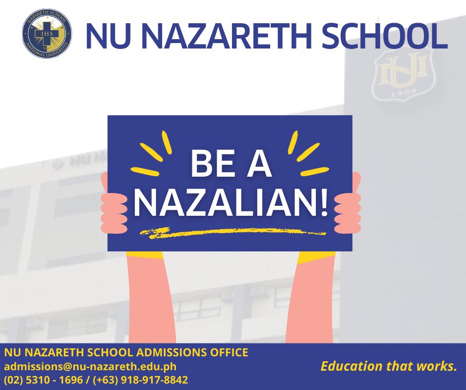 NUNSAdmissions's tweet photo. Experience #EducationThatWorks in NU Nazareth School.

Online Application for SY 2022-2023 is ongoing. Register now at https://t.co/gwP71WukWG https://t.co/brT6LYG4nk
