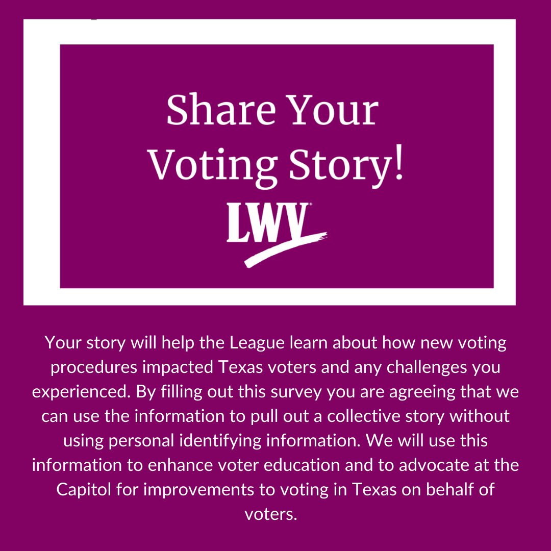 Texas has a new voting law. The League of Women Voters of Texas is gathering stories from Texas voters about voting in the March 1st Texas Primary Election. How was your voting experience?
forms.gle/r98QQyGPbpTVhU…