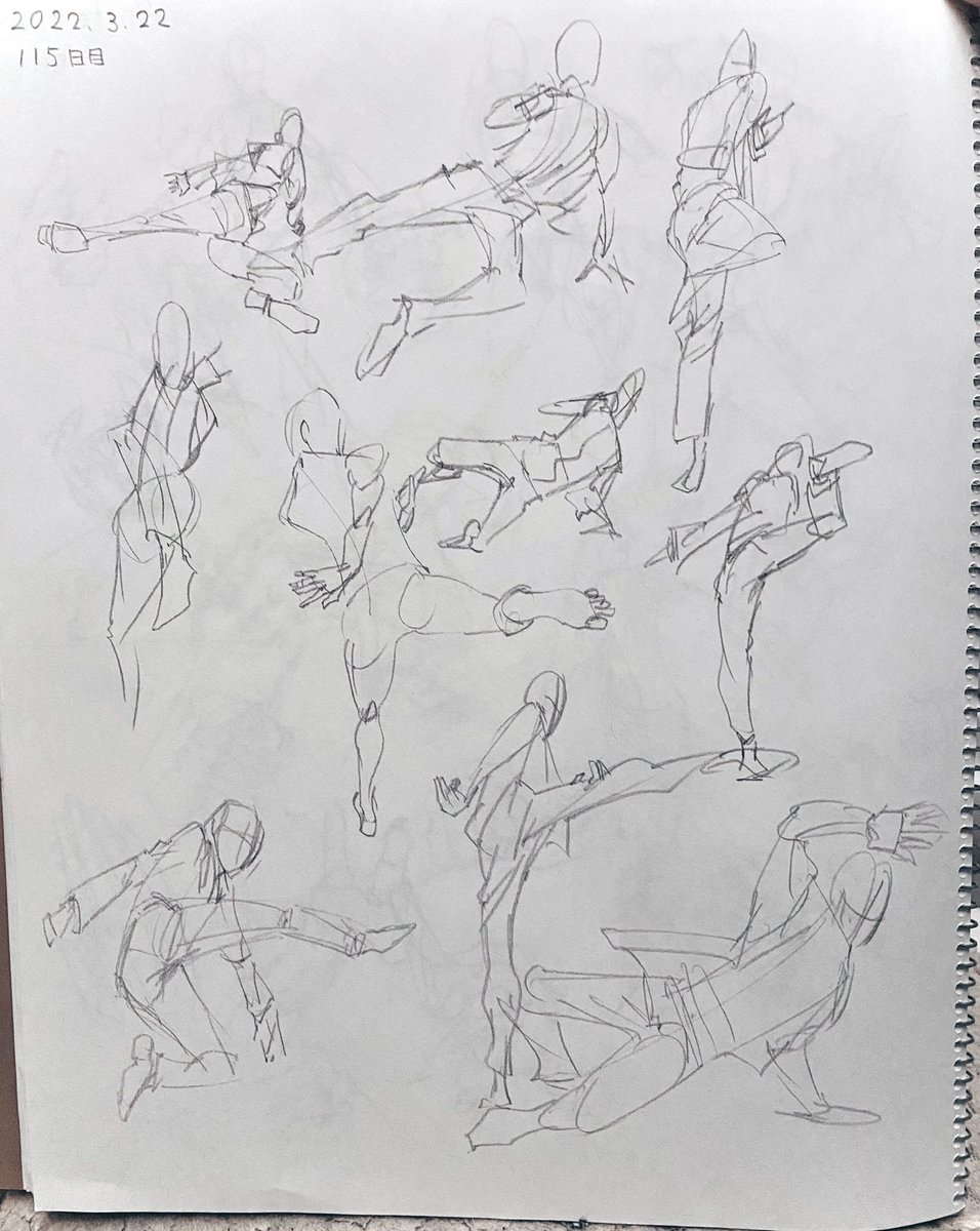 💙クロッキー115日目💙 45秒ジェスチャードロー アクションポーズ この