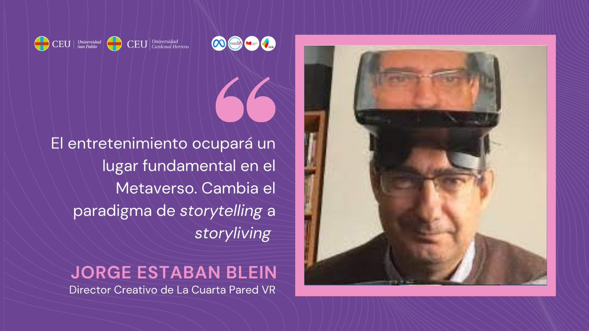 USPCEUHumYCom's tweet photo. 🔴¡Seguimos en directo! Hablamos de Metaverso💻

🗣 Nuestro ponente @jestebanblein de @CuartaPared_VR lanza una reflexión muy interesante 🤓 relacionada con el entretenimiento🤘🏼

Este nuevo mundo está aún por conquistar y organizar🔝👇🏼 https://t.co/HU1piGPgP4