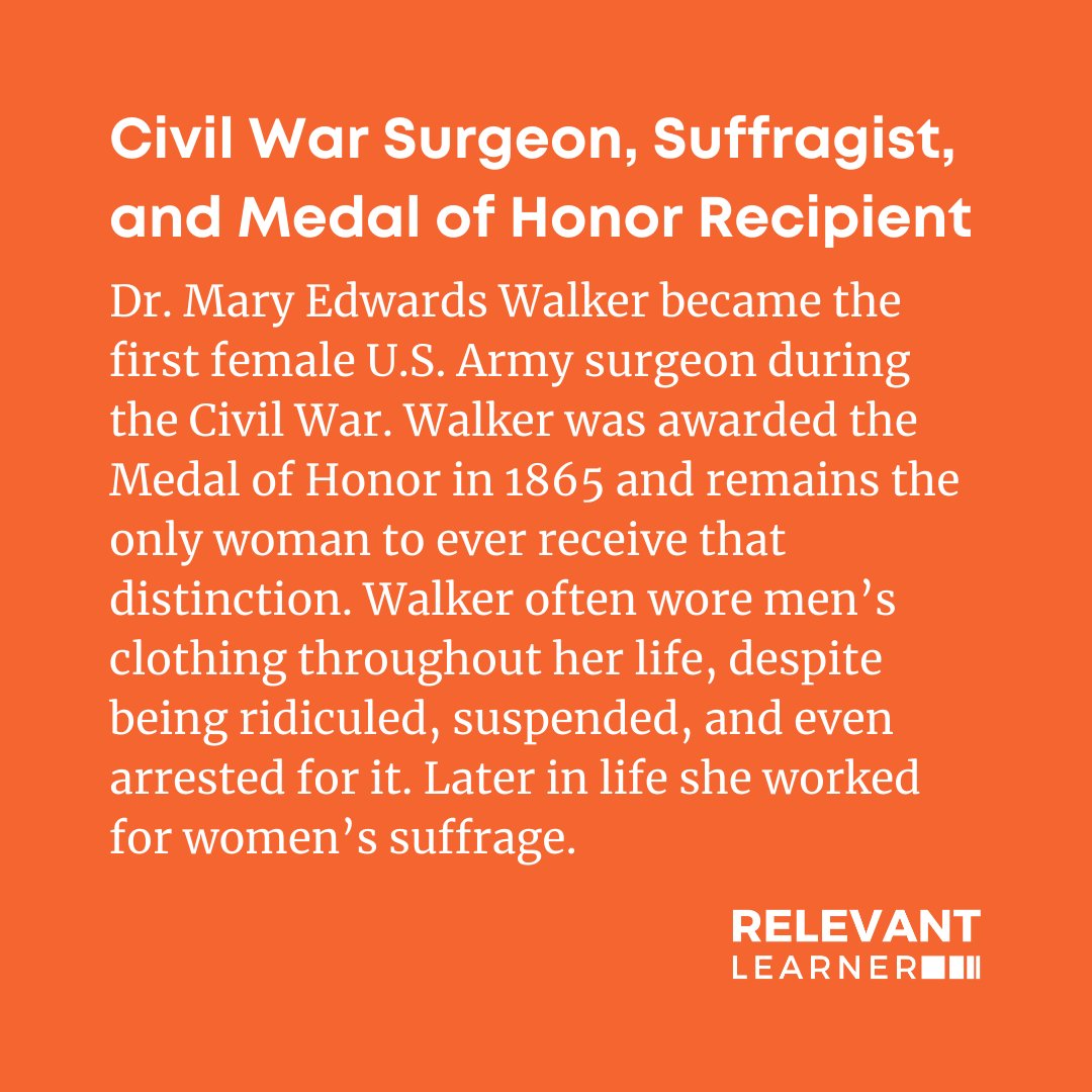 relevantlearner's tweet image. Dr. Mary Edwards Walker is the only woman to ever receive the Medal of Honor #womenshistorymonth #herstory #WHM #relevantlearner #culturallyresponsive #culturallyresponsiveteaching #culturallyrelevant #culturallyrelevantpedagogy #inclusiveeducation #diversecurriculum #curriculum