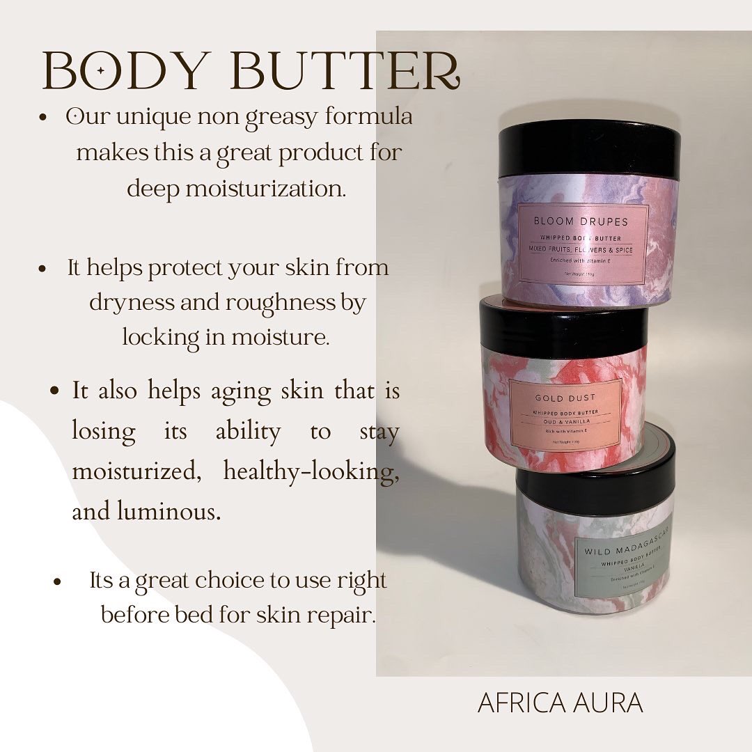 Organic 🌱
Nourishing ✨
Smells good ☺️

#bodybutter #naturalskincare #africaaura #nontoxicbeauty #moisturizer #bodycare