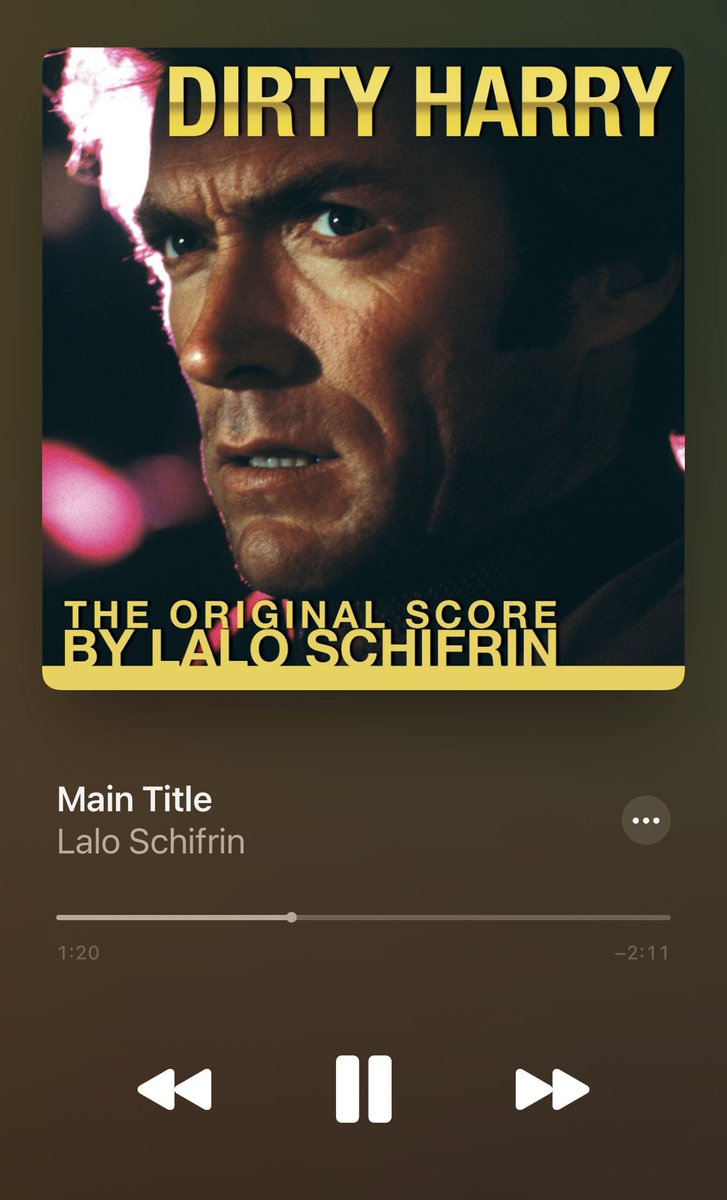 Music for the journey home. #DirtyHarry #LaloSchifrin #ClintEastwood