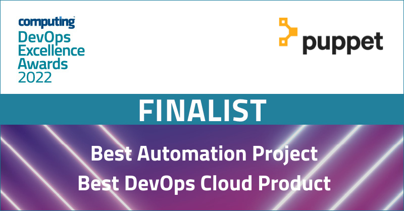 puppetize's tweet photo. We're excited to announce we've been named finalists for two categories at the #DevOpsExcellenceAwards. Puppet Relay has been named a finalist for Best Automation Project, and Best DevOps Cloud Product! https://t.co/9ye7FjY2Rd