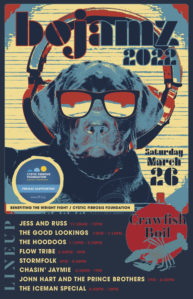 ProffittPR's tweet image. THIS SATURDAY join us at Bojamz for Wright Fight for Cystic Fibrosis at @boshampsoysters for plenty of live music, crawfish, plenty of silent auction items to bid on, cocktails, beer, and much more! 🦐🎶 For a $10 donation, you can have access to it ALL - don't miss out!