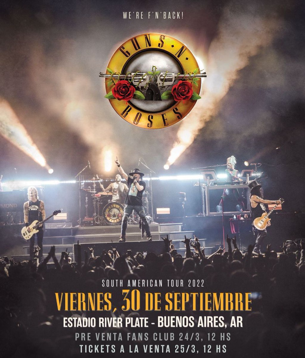📣 <a href="/gunsnroses/">Guns N' Roses</a> 
🗓️ 30 de septiembre
📍 Estadio River Plate