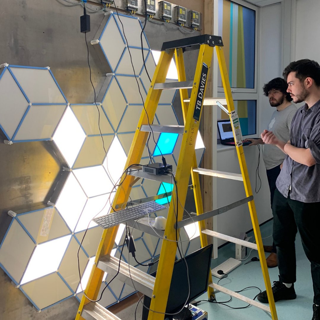 WeAreMegaverse's tweet photo. Installing Colourwall, our award-winning design for children @SheffChildrens in collaboration with @Artfelt_Sheff
#installation #interactiveaart #digitalinnovation #LEDlights #distractiontherapy #interactive #creativetechnology https://t.co/NlRnGYvXmc