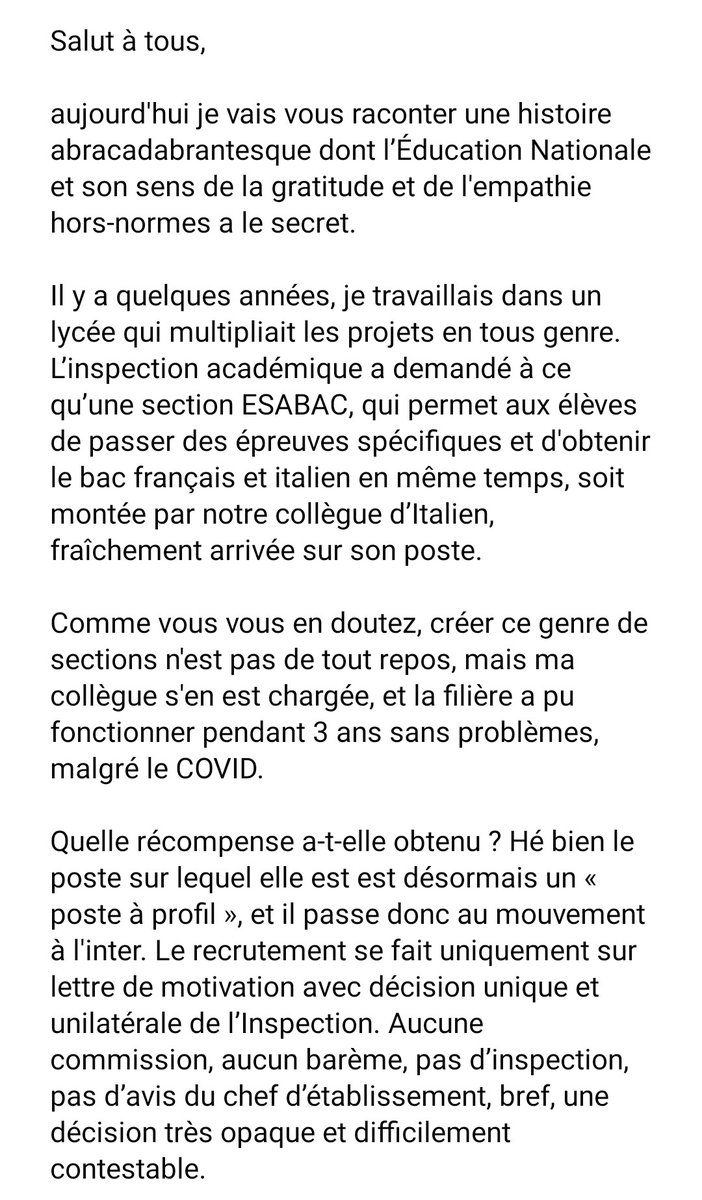 MsieurLeProf's tweet photo. L'inspection a demandé à une collègue de monter une section ESABAC qui permet d'obtenir le bac français ET italien.
Elle l'a fait, en récompense, on donne son poste à quelqu'un d'autre.
Les parents et élèves ont créé une pétition, plz RT et signée 🙏🙏

https://t.co/6y3ODqSGPQ https://t.co/QdSXoRCmBO