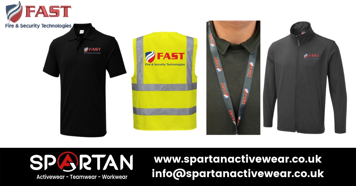 SpartanTeamwear's tweet image. Workwear completed for FAST Fire &amp;amp; Security Technologies. 

If you are looking for quality workwear DM us or email info@spartanactivewear.co.uk for your free quotation!

#workwear #softshelljacket #hivizvest #poloshirts #lanyards