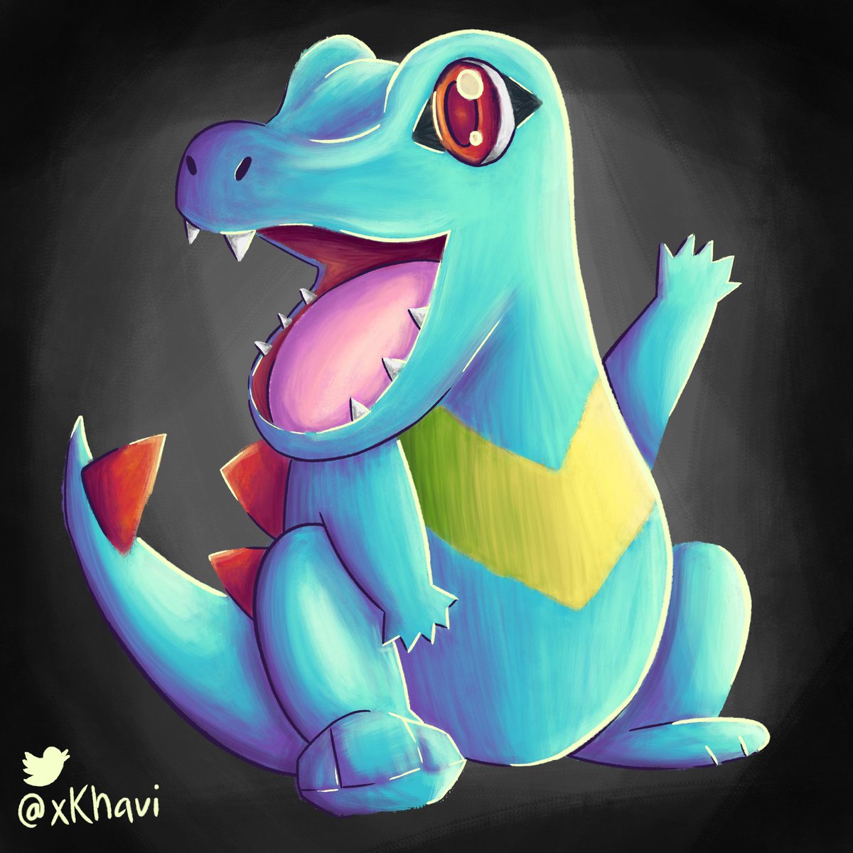 xkhavi's tweet photo. It was Totodile! 

Fun fact about Totodile, through rigorous testing and analyzing, researchers have come to the conclusion that he is indeed a good boi https://t.co/ugUChEdkDT