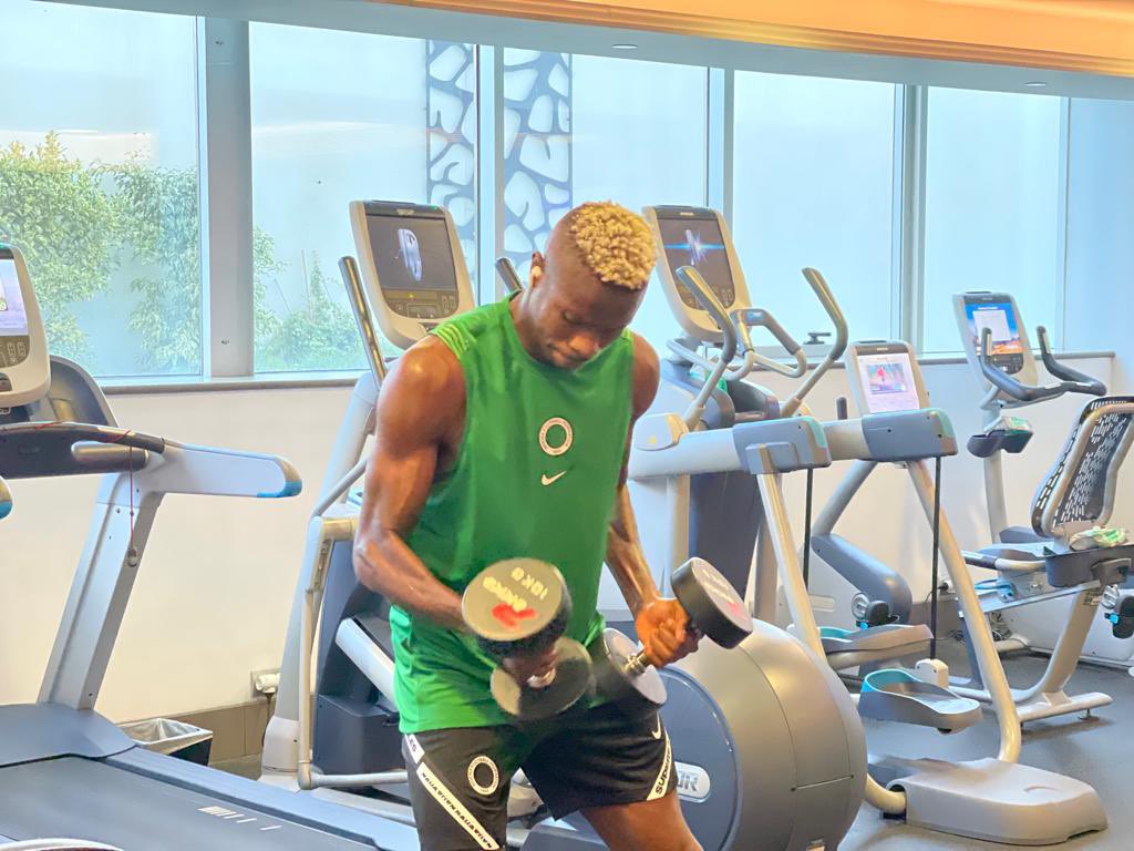 NGSuperEagles's tweet image. Update! Victor Osimhen is here. 21 players in camp…Ekong, Balogun, Ajayi, Aina, Onyeka, Ighalo, Akpeyi, Musa, Etebo, Iheanacho, Abdullahi, Uzoho, Simon, Dennis, Aribo, Bassey, Bonke, Omeruo, Sanusi, Chukwueze, Osimhen #SoarSuperEagles