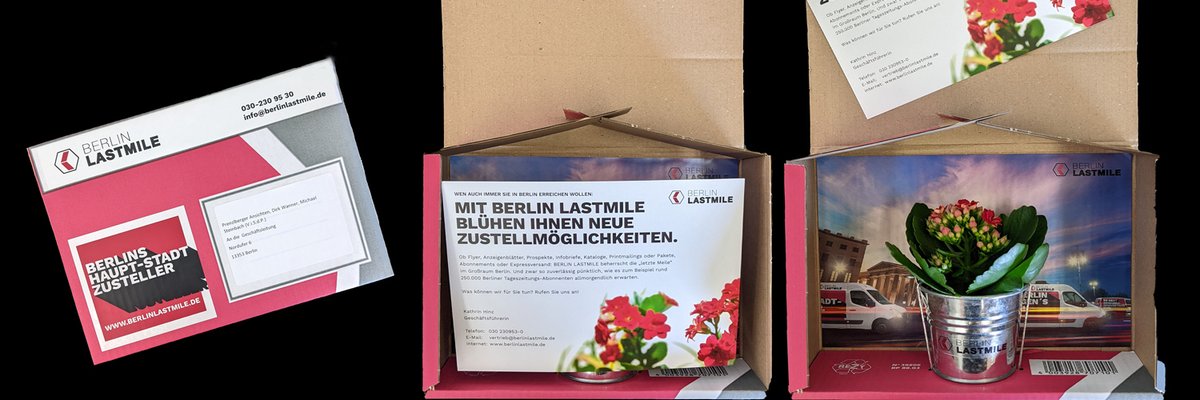 S&amp;G lässt Blumen für HJaupt-Stadt-Zusteller sprechen! Im Sinn ganz „analoger“ Kundenakquisition erzeugt ein kleiner Blumengruß an Verlage etc.  nicht nur Sympathien, sondern demonstriert auch, was Berlin Lastmile alles überall im Großraum Berlin persönlich  frisch zustellen kann.