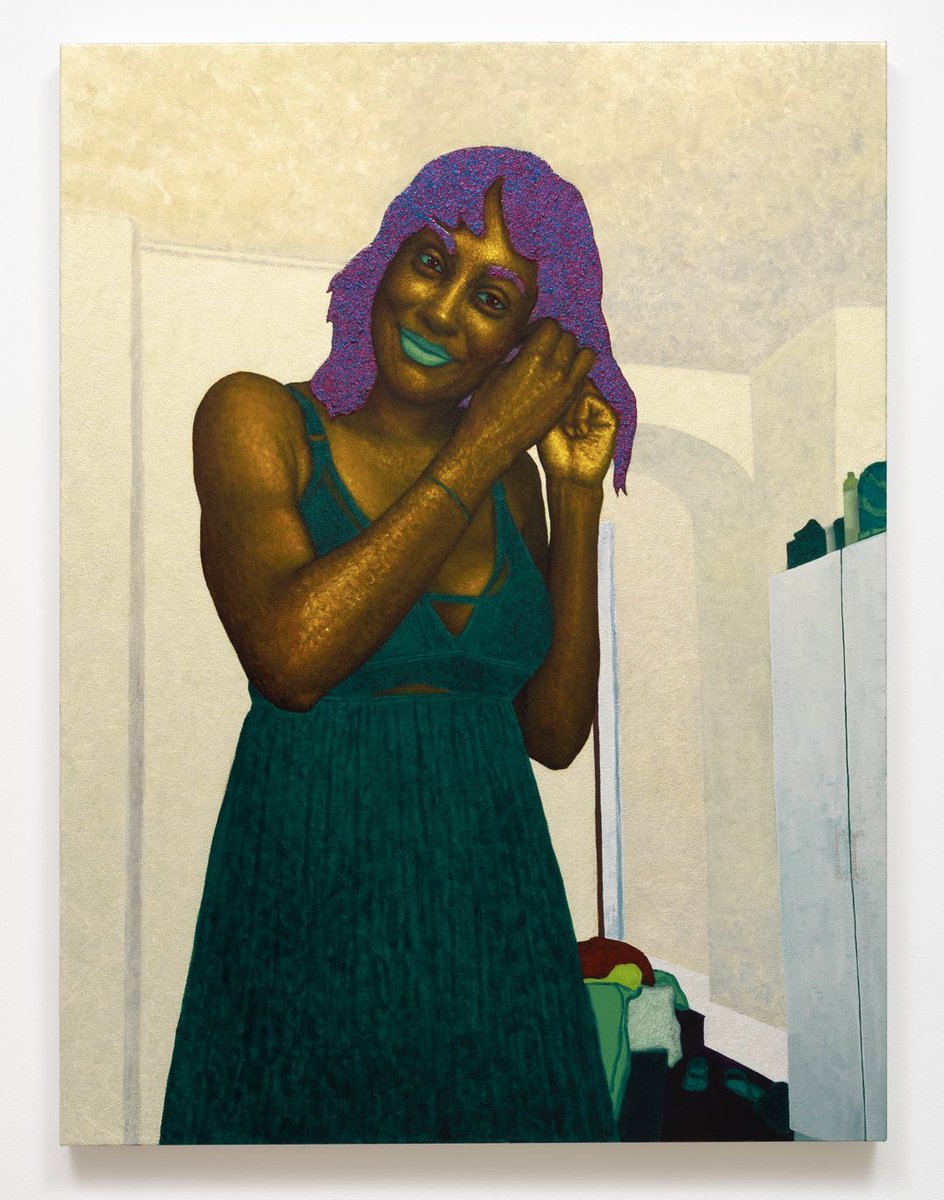 In Between Real Love and Real Life (Remember When We Used To Meet and Do What Broken People Do), 2021, Oil, Acrylic, &amp; Glitter on Canvas, 44x33in
••••
On view at <a href="/ICAinBOSTON/">ICA/Boston</a> March 31-Sept 5, in ‘A Place for Me: Figurative Painting Now
•••••
#ArcmanoroNiles #ICABoston