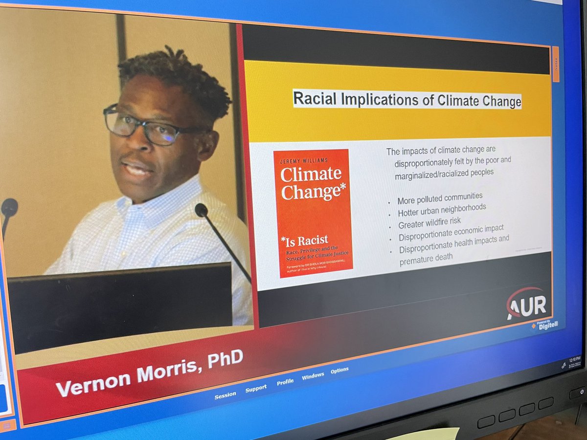 Impacts of climate change are disproportionately felt by the poor and marginalized/racial used people, notes Vernon Morris, PhD @ReedOmary @Rads4SF @AURtweet #AUR22 #AUR2022 https://t.co/iLjS67RRir
