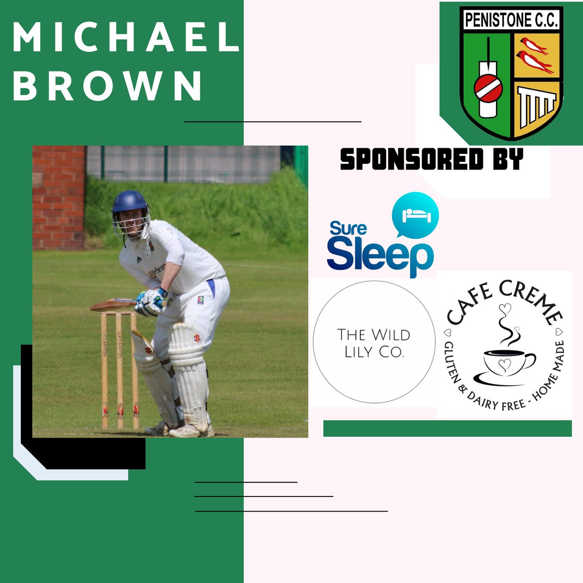 All-rounder and Social media guy <a href="/brownpants2/">Michael Brown</a> has begged for three sponsors this season. <a href="/SureSleepBeds/">Sure Sleep Beds</a> , <a href="/Thecafecreme/">Cafecreme</a> and The Wild Lily Co flowers. 🛏️🍰💐
#conman #hashtag #charity