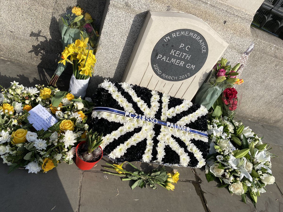 The #PoliceMemorial to our brave colleague PC Keith Palmer in the sunshine in Westminster today. We will never forget him.