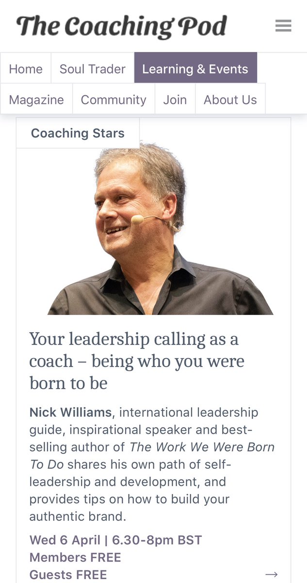 RasheedOgunlaru's tweet photo. 🔔Join me @thecoachingpod_ and best-selling author / coach @nickwilliams1 for #CoachingStars “Your Leadership Calling As A Coach - The Work You Were Born To Do” at 6.30-8pm BST on Wed 6 Apr 2022👉🏼 https://t.co/no9U1VdPXc
#coaching #lifecoach #leadershipcoach #thecoachingpod https://t.co/BeRIfHJp1Y