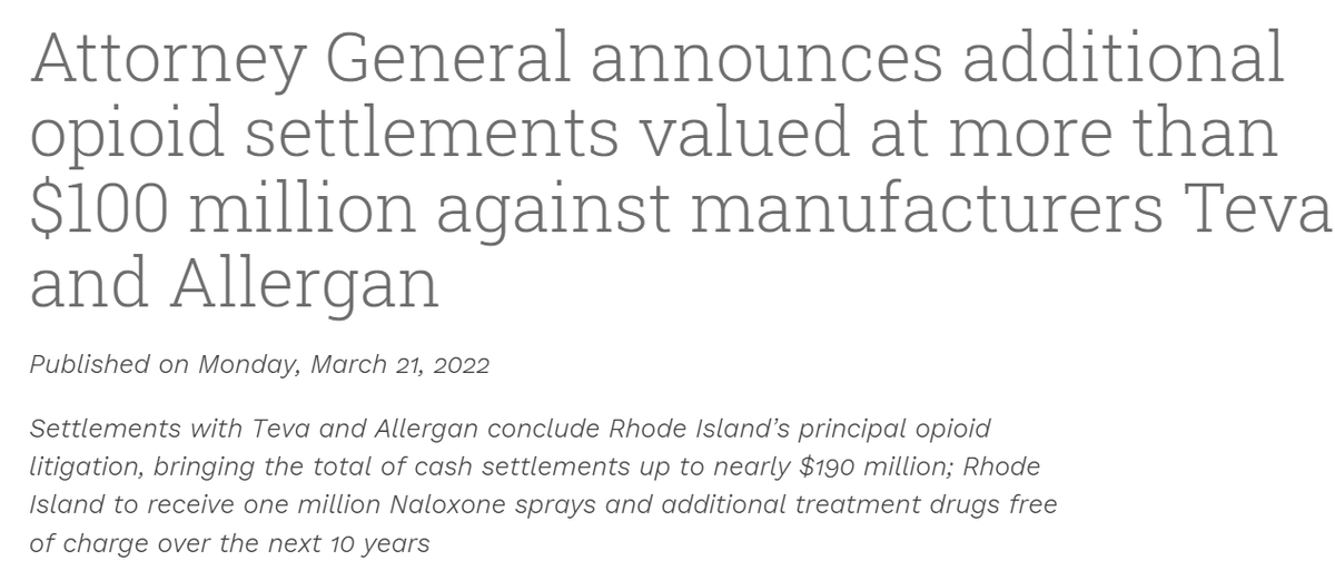 opioidsCOBRE's tweet photo. 🚨Important news‼️
📢Attorney General announces settlements with opioid manufacturers up to nearly $190 million
💥#RhodeIsand to receive one million #Naloxone sprays and additional treatment medications free of charge over next 10 years!
https://t.co/ivu5z789HC https://t.co/wpEAZ0wUew