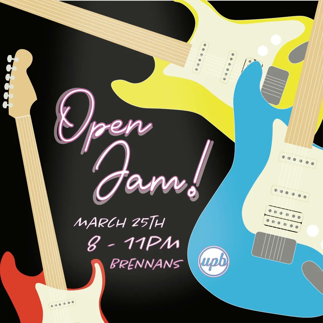 Live at Brennan's on March 25th at 8:30 pm, UPB presents Open Jam night. Whether you got a band and want to share what you've been working on, or just looking for some new friends to jam with, all are welcome. Amps, drum set, and microphones will be provided.