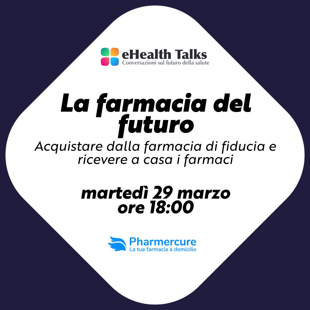 📌 Save the Date! Il prossimo appuntamento con gli <a href="/ehealth_talks/">ehealthtalks</a> sarà martedì 29 Marzo e discuteremo insieme a <a href="/Pharmercure/">Pharmercure - La tua farmacia a domicilio</a> di come sta evolvendo il mondo della farmacia.

Per partecipare ➡️ eventbrite.it/e/biglietti-eh…

#ehealthtalks #digitalhealth #salutedigitale #mobilehealth