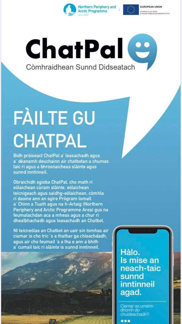 sngaidhlig's tweet photo. Tha NHS Western Isles a’ sireadh luchd-saor-thoileach airson a bhith an sàs ann an deuchainn ChatPal. 

NHS Western Isles are looking for volunteers to test ChatPal.

Tuilleadh: https://t.co/SXs9Nuh4nl

Cuir fios: marion.macinnes@nhs.scot

#SeachdainNaGàidhlig #Cleachdi #Gaelic https://t.co/a0fBBtVuMm