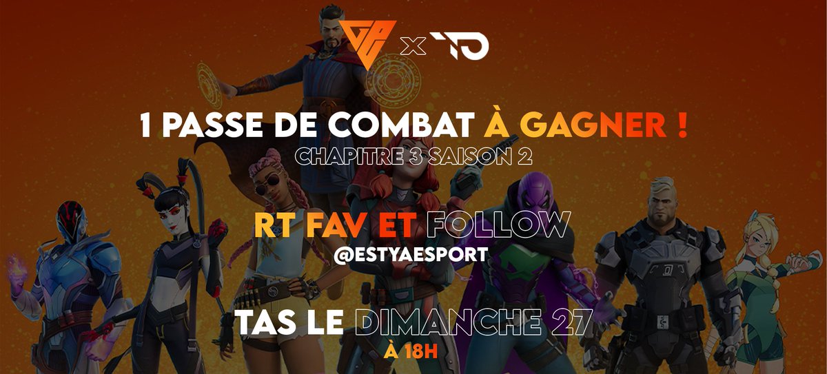 EstyaEsport's tweet photo. Concours passe de combat en approche 🥳

Toutes les infos en dessous 👇

#EYPOWER #CONCOURS #FortniteChapter3Season2 https://t.co/cmesahkFMh