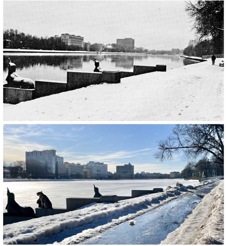 Ленинград/Петербург. Сфинксы на набережной Малой Невки.
1982 и 2022 год.