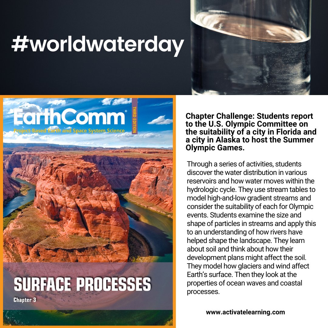 Happy #WorldWaterDay!  💧 🙂 Here's an example of how #teachers can engage #students in experiential learning about water. 
In our #EarthComm curriculum, students investigate water distribution in reservoirs and report to the U.S. Olympic Committee.👉 loom.ly/4x7-2Tg