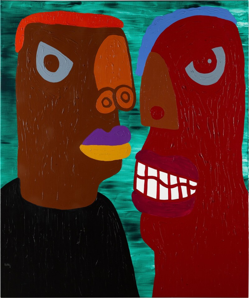 Sothebys's tweet photo. #AuctionUpdate Isshaq Ismail's 'Nkabom 2' more than quintupled its high estimate to sell for £277,200 - a new auction record for the artist💥 #SothebysCTPAfrican https://t.co/RYQ3rdqvlF