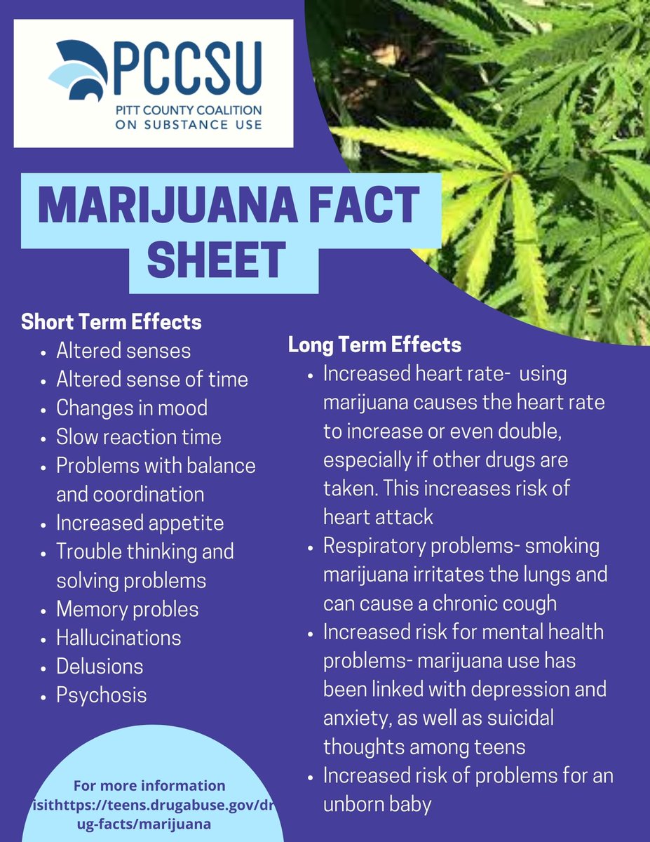 Marijuana is the most commonly used illegal drug in the US, with approximately 22.2 million users each month. Many users do not realize the short and long term effects marijuana has on your body. We hope this fact sheet helps to #ShatterTheMyths #NDAFW
