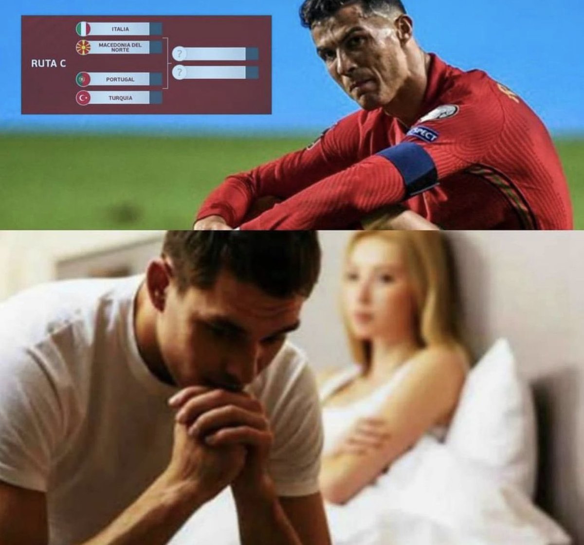 Futbool_Fotos's tweet photo. • Mi novia: Seguro está pensando en otra. 

• Yo: ¿Y SI CRISTIANO RONALDO NO CLASIFICA A QATAR 2022? 😭💔 https://t.co/zNU8YaI6zw