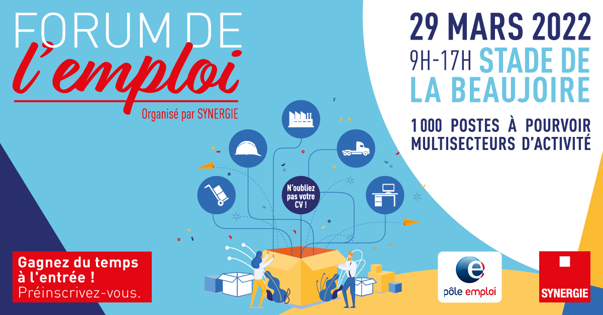 Sandyou_Fr's tweet photo. #SAVETHEDATE l Venez décrocher un #emploi au Forum de l'emploi Synergie !

📆 Quand ? Le 29 mars au Stade de la Beaujoire de Nantes.

Inscrivez-vous ici pour rencontrer nos équipes du bureau S&amp;you de Nantes ➡️ https://t.co/uDqpTpw8dn

#Sandyou #RH #Recrutement #ForumSynergie https://t.co/Sqdl91JlUE