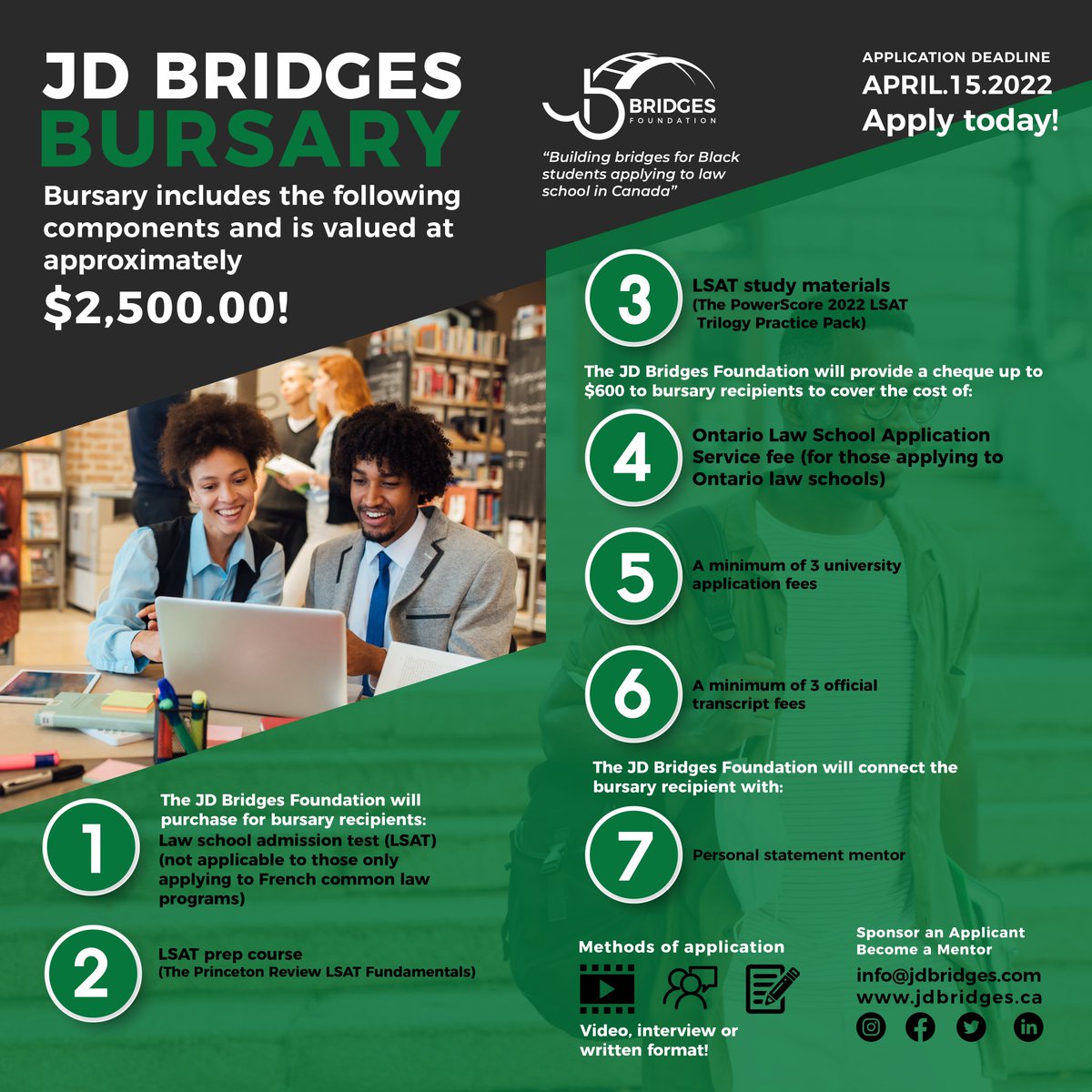 OfficialCJUE's tweet photo. Are you a Black student in Canada interested in pursuing a legal education, with concerns about the financial barriers to start the application process? Apply for the JD Bridges Bursary at https://t.co/U6PvNsD3KD. Deadline April 15. https://t.co/l2S9hRbcWB