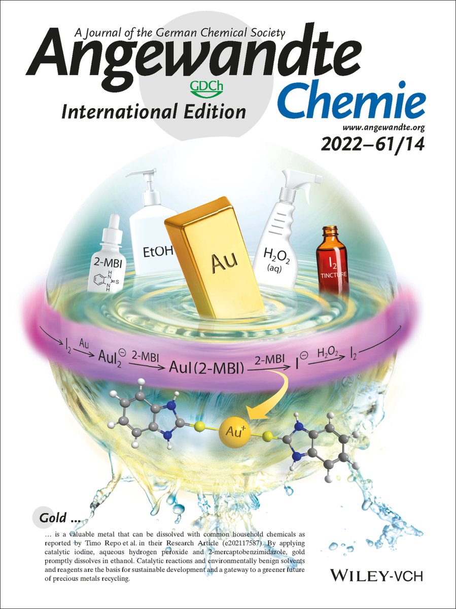 KosmrljGroup's tweet photo. Today, the cover of Angewandte Chemie @angew_chem was decorated with an illustration by artist Simon Kajtna and author Anže Zupanc. "Iodine-Catalysed Dissolution of Elemental Gold in Ethanol" is the title of the article. https://t.co/Y6mDGID8E7 https://t.co/LhfZCHGXKJ https://t.co/EKhBSPWXuY