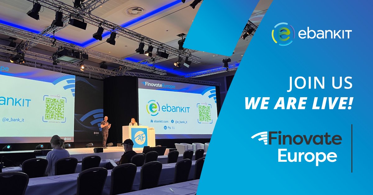 e_bank_it's tweet photo. ebankIT is on stage at @Finovate Europe! Tune in now to our live demo and see for yourself how an omnichannel banking platform can do much more than monetary transactions.
#finovate #finovateurope #digitalbanking #banking #humanizingbanking #fintech #ebankit https://t.co/SmUaPotKUN