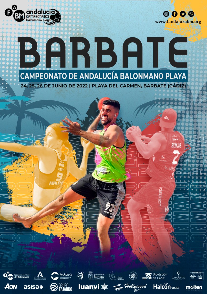 Balonmano Playa  | Barbate continuará como sede del Campeonato de Andalucía de Balonmano Playa 
<a href="/cdrmojama/">CD RECORTES DE MOJAMA</a> <a href="/Ayto_Barbate/">Ayuntamiento Barbate</a>

📢¡Aquí tenéis el Cartel del #ArenaSur de #Barbate
📆 24-26 de Junio
🏖 Playa del Carmen (Barbate-Cádiz)

 #BalonmanoPlaya #Andalucia