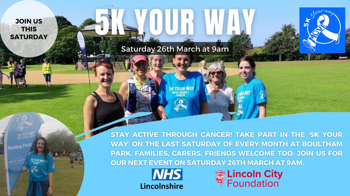 NHSLincsICB's tweet photo. LIVING WELL WITH CANCER – ‘5K YOUR WAY’ AT BOULTHAM PARK THIS SATURDAY 26TH MARCH, 9AM

Anyone can take part, including families, carers &amp; friends of those living with a cancer diagnosis, by either walking or jogging. No need to book – just turn up! https://t.co/5TLQYoHNEA https://t.co/3akoypO8hW